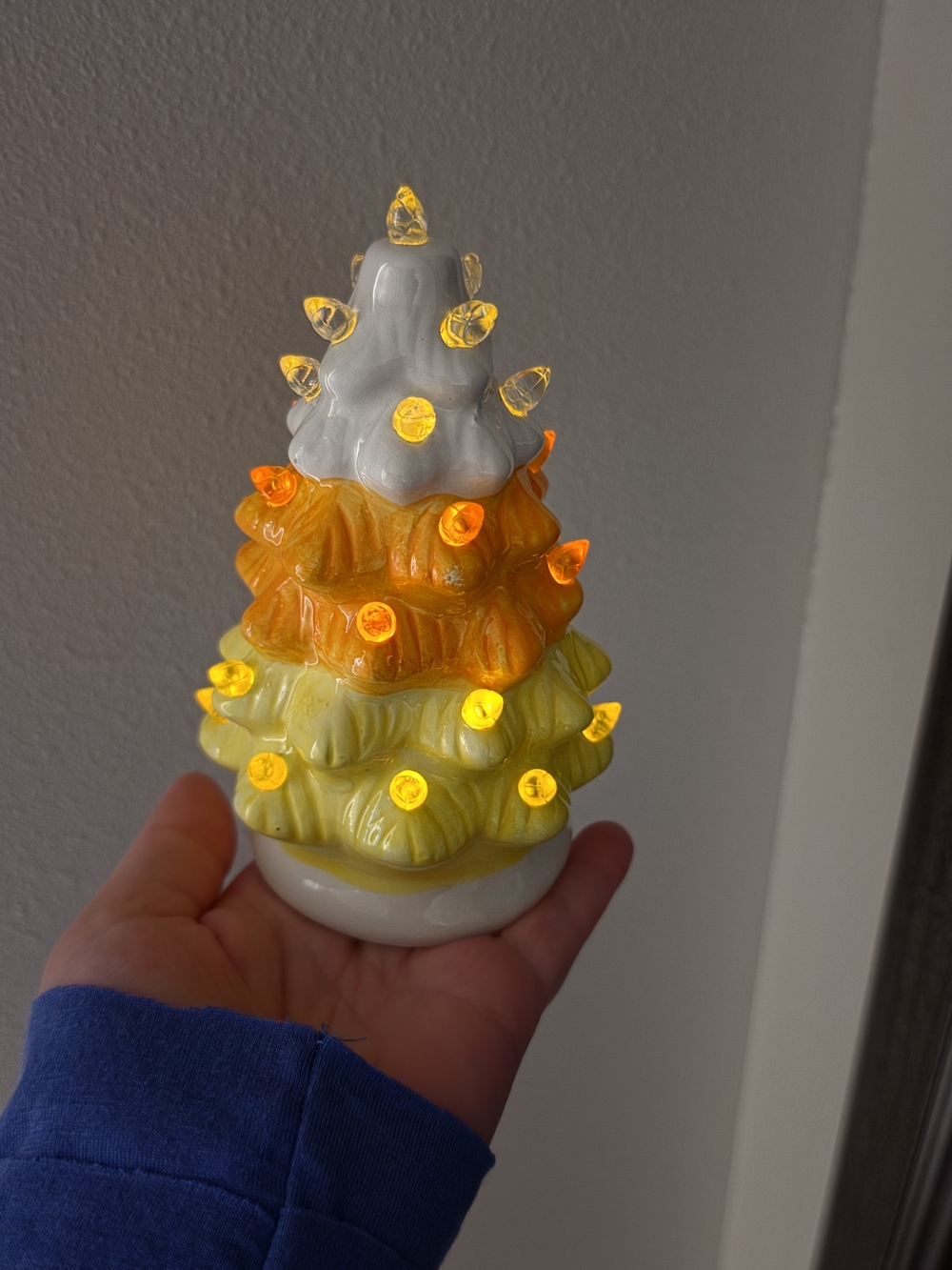 Ceramic Layered Holiday Tree with Yellow and Orange Lights